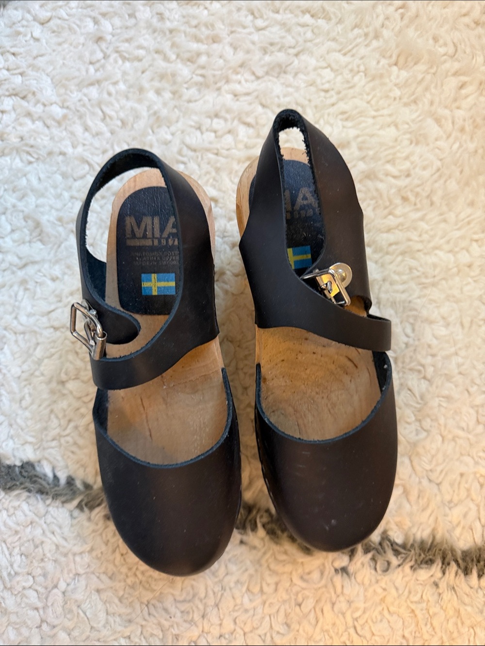 MIA Black Mary Jane Clogs with Swedish Flag Insole